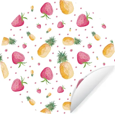Produktbild von MuchoWow® Runde Wandtattoo - Wandsticker Tapete Aufkleber Erdbeeren - Ananas - Aquarell - Schablonen Ø 100 cm Selbstklebend und Repositionierbar - Wandaufkleber - Kreis - Tapetenkreis - Wandbild rund - Schlafzimmerdekoration - Wanddeko - runde Tapete - Kunst für zu Hause