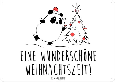 Produktbild von Mr. & Mrs. Panda Metallschild Panda Weihnachtszeit DIN A6 - Weiß - Geschenk, tafel, Schild, Retro Blechschild, Vintage, Wandbild, Türschild