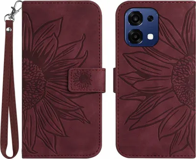 Produktbild von OPPO A6 Pro 5G Hülle - Coverup Sonnenblume Klapphülle mit Schlüsselband - Bordeaux