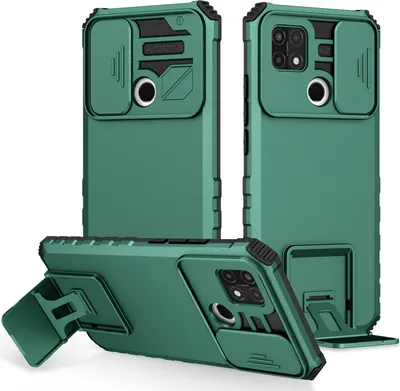 Image de Etui pour OPPO A15 étui de protection militaire double couche avec support et protection coulissante de l'appareil photo vert