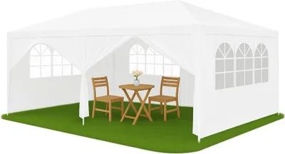 Produktbild von Gartenpavillon 3x6 m Weiß, wasserdicht, UV-Schutz, 3 Seitenwände mit Fenstern, Stahlrohrgestell