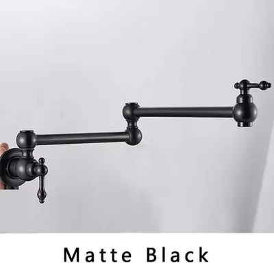 Obrázek produktu pro Kuchyňská baterie - nástěnná, pouze studená voda - baterie pro dřez - výtok otočný o 360°, sklopný - kartáčovaná mosaz - černá barva