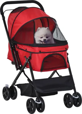 Produktbild von PawHut Hundebuggy Hundewagen Buggy für kleine Hunde und Katzen Haustierwagen Pet Stroller Katzenbuggy Oxford Rot 76,5 x 52 x 95 cm