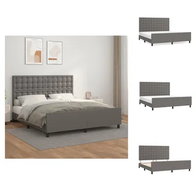 Imagen del producto de vidaXL Estructura de cama con cabecero, gris, 160x200 cm, tapizada en cuero sintético - Camas y estructuras de cama