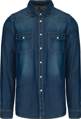 Produktbild von Kariban Herren Denim Hemd Vintage Jeans Freizeit Shirt Jeanshemd, Größe:S, Farbe:Blue Jean