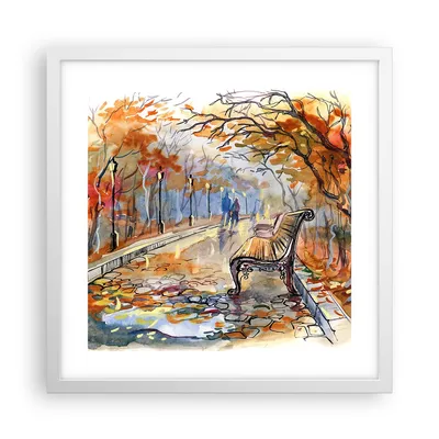 Produktbild von Gerahmtes Poster - Weißer Rahmen - Path Bench Herbst Frau - 40x40 cm - Wand Bild - Wanddeko - Wandbilder - Kunstposter - Wandposter - Bilderrahmen - Bilder - Kunstdruck - Wandbild - P2WAC40x40-3000