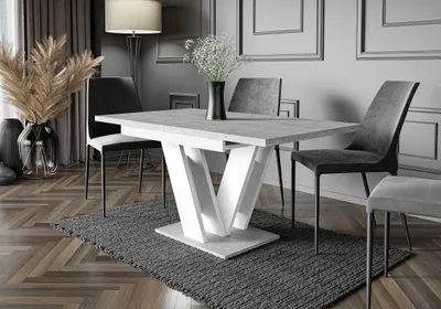 Produktbild von ALTDECOR Esstisch ausziehbar, ideal als Küchentisch, Esszimmertisch - oder Wohnzimmertisch, solide Konstruktion aus Möbelplatte, 120 -160x80x75 cm - Weiß / Betonoptik - ASIV