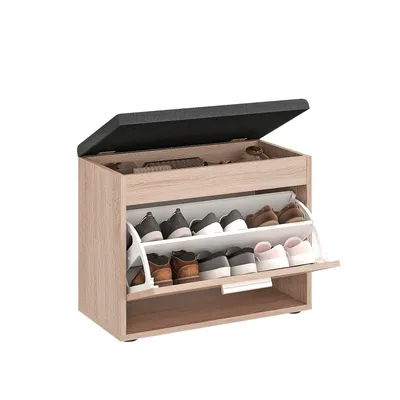 Produktbild von KOMTO Schuhbank mit Sitzfläche Sonoma – Schuhschrank mit Sitzbank, Schuhbank mit Klappe, Schuhregal mit Stauraum | Sofia 60K
