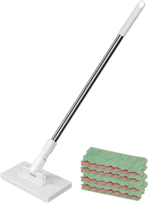 Productafbeelding van Keukenbezem - Vloerreiniger - Huis reinigen - Herbruikbare doeken - 100 cm - Grijs