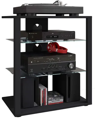 Zdjęcie produktu dla Hifi Wood Furniture | Szafka regałowa Phono Półka | 2 szklane podłogi | Wymiary: H. 70 x W. 60 x D. 41 cm | Phono Mediaregal - Folas