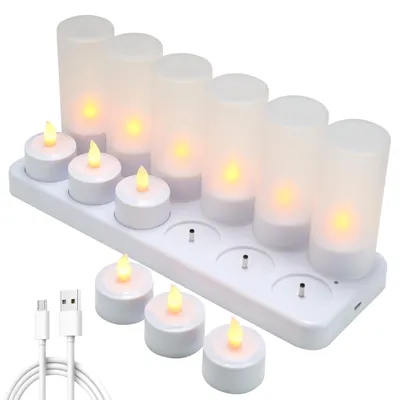 Image de EXTSUD, lot de 12 bougies LED, bougies chauffe-plat rechargeables avec station de charge, éclairage électrique