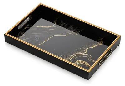Image de Plateau de luxe noir et doré - 45x30 cm - Antidérapant - Plateau décoratif - Plateau de service - Organisateur pour salon/chambre - Plateau de présentation