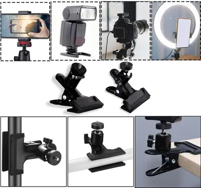 Produktbild von Kamera-Klemmen 360 Grad Blitz-Stativklemme mit Kugelkopf schwarz 2 Stück