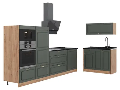 Immagine prodotto di Cucina Vicco Fame-Line Verde-oro rustico/Rovere dorato 380 cm, PL Antracite, Model 64100