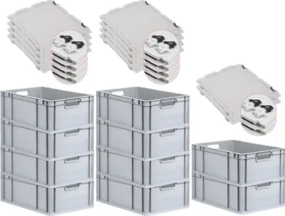 Produktbild von SuperSparSet 10x Eurobox NextGen Economy mit Scharnierdeckel und schwarzen Schiebeschnappverschlüssen | Griffe offen | HxBxT 22x40x60cm | 44 Liter | Eurobehälter, Transportbox, Transportbehälter, Stapelbehälter