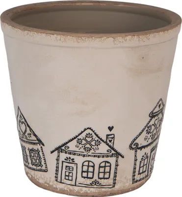 Image de Clayre & Eef Pot de fleurs Ø 21x20 cm Beige Céramique Maison en pain d'épices