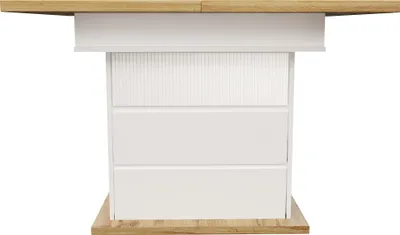 Produktbild von Flieks Esstisch ausziehbarer mit Schrank und Schubladen, Teleskoptisch rechteckig, Küchentisch 110-140x80x75 cm, Holzfarbe und weiß