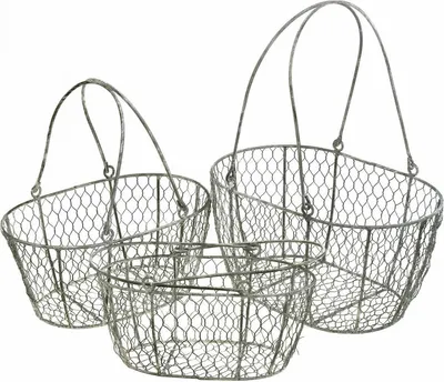 Produktbild von 3er-Set Drahtkorb Metall, Osterkorb Vintage, Dekokorb Antik-Optik, Stapelbar L32/28,5/25cm