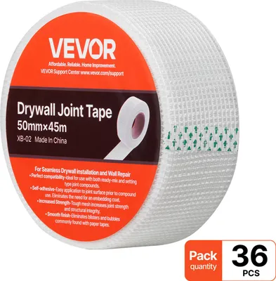 Produktbild von VEVOR Fugenband, 50 mm B x 45 m L, 36 Rollen, selbstklebendes Fiberglas-Trockenbau-Reparaturband, Gewebeband für Reparatur- & Spachtelarbeiten, für eine glatte, ebene Wandoberfläche