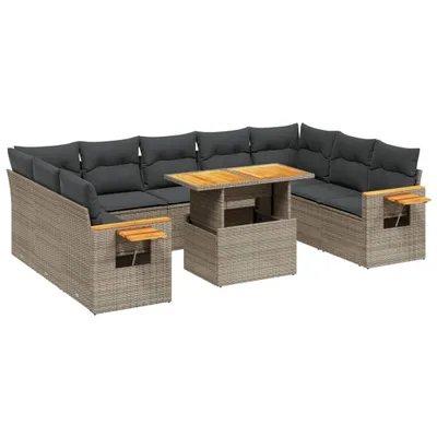 Image de vidaXL Ensemble de salon de jardin 11 pièces avec coussins Gris Poly rotin