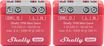 Obrázok produktu pre SHELLY Relais 1PM Mini Gen4, 8 A, WLAN, Bluetooth, rot, 2 Stück
