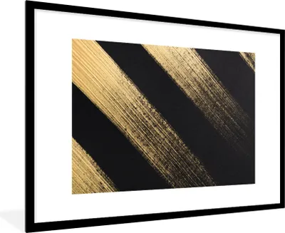 Produktbild von Poster mit Rahmen - Gouden verfstrepen op een zwarte achtergrond - 90x60 cm - Poster mit zchwarzem Bilderrahmen