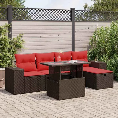Produktbild von Möbel 6-tlg. Garten-Sofagarnitur mit Kissen Schwarz Poly Rattan - Gartenmöbelgarnituren 3327934