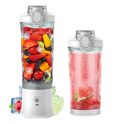 Produktbild von Tragbarer Mixer, 600 ml, Entsafterbecher in persoenlicher Groesse fuer Shakes und Smoothies mit 6 Klingen, 150 Watt, wasserdichter wiederaufladbarer Handmixerbecher fuer Reisen, Sport, Heimbuero