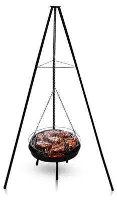 Produktbild von Muntel BBQ Multi-Grill Schwenkgrill, Tripod Set,160 cm,Dreibein mit Feuerschale,Grillrost,Räucherplanken & Topf, Höhenverstellbar, Outdoor Grillen, Kochen im Garten schwarz