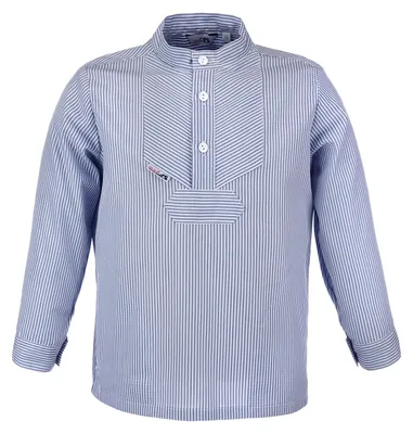 Produktbild von modAS Kinder Fischerhemd Sommer Langarm-Shirt mit Stehkragen - Gestreiftes Hemd im Finkenwerder-Stil in Marine-Weiß (054) Größe 140