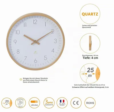 Produktbild von ALBA Holz-Wanduhr "HORTREE", Quarzuhr, Durchmesser: 300 mm