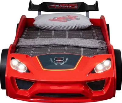 Produktbild von Autobett TURBO V2 Rot 90x200 cm mit LED-Scheinwerfern und Racing Design