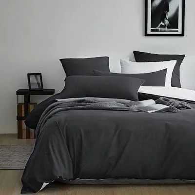 Produktbild von Famanu Bettwäsche 135 x 200 cm, 4-teilig, anthrazit mit Leinenoptik