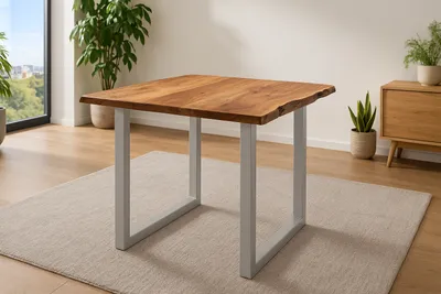 Produktbild von Esstisch Baumkante massiv Akazie nougatfarben 90 x 90 cm silber LAURINA