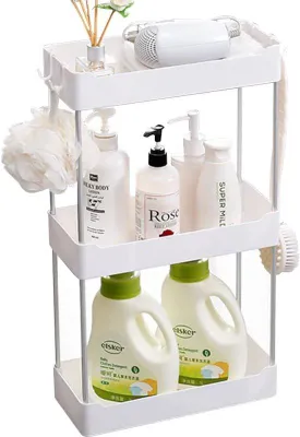 Zdjęcie produktu dla Biała półka łazienkowa - wyjmowany organizer - 3 półki