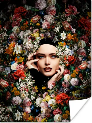 Produktbild von MuchoWow® Poster Blume - Frauen - Porträt - Botanisch 90x120 cm - Wohnzimmer