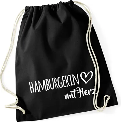 Produktbild von Huuraa Turnbeutel Hamburgerin mit Herz 12 Liter Black Baumwolle Rucksack Geschenkidee