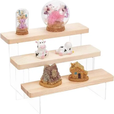 Produktbild von Famanu Displayständer 3-stufig aus Holz und Acryl - rustikal