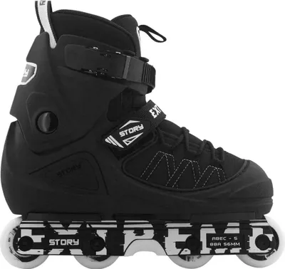 Image de Story Patins Inline Aggressive Noir - Patins stunt stylés pour débutants avec Grindplate résistant à l'usure & cadre en plastique