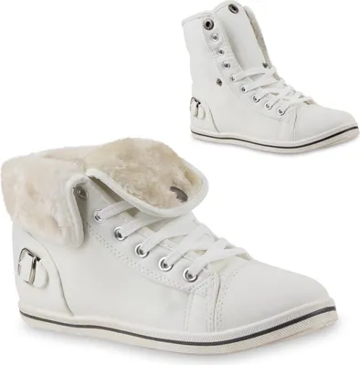 Produktbild von Mytrendshoe Warm Gefütterte Damen Sneakers High Kunstfell Schnallen Flats 78631, Farbe: Weiß, Größe: 41