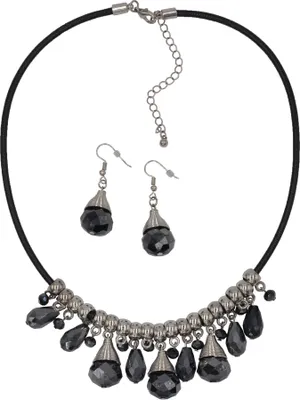 Produktbild von Steuer Modeschmuck Set Collier Ohrschmuck Glasstein Schwarz