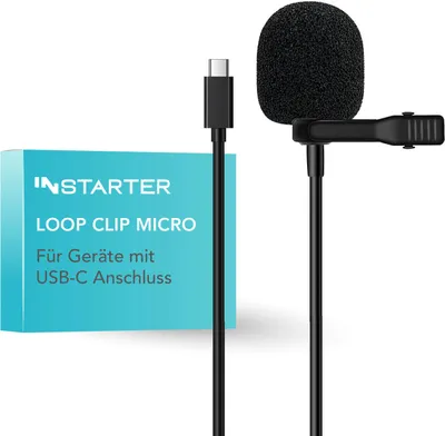 Produktbild von Instarter Lavalier-Ansteckmikrofon mit USB-C Anschluss (6m Kabel), Windschutz & Tasche I klarer Sound I für Kamera, Smartphone, Tablet, PC I 360 Grad Klangaufnahme I mit Metallklemme zur Befestigung (1023140)