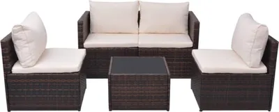 Immagine prodotto di set 5 pezzi da giardino con cuscini in poly rattan marrone