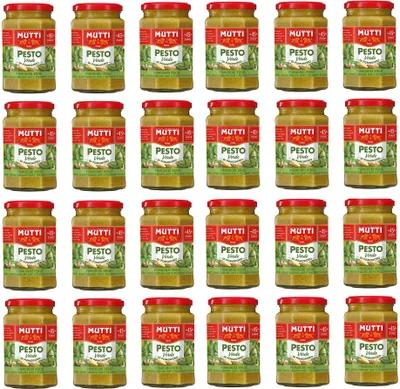 Produktbild von 24x Mutti Pesto Verde Pomodori Verdi Grünes Tomatenpesto Pasta Sauce 100% italienische Tomate Glas 180g Würzsaucen mit Cashewnüssen, Grana Padano und Pecorino Romano