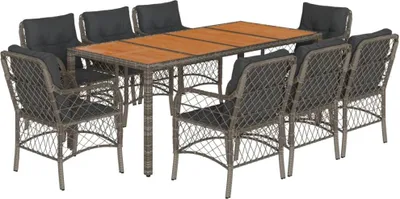 Obrázek produktu pro vidaXL 9dílný zahradní jídelní set s polštáři Grey Poly Rattan
