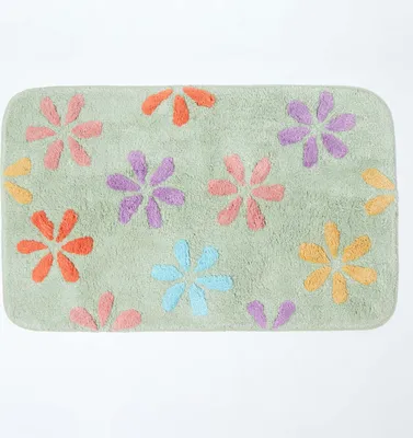 Produktbild von HOMESCAPES Rutschfeste Badematte mit Blumenmuster 100% Baumwolle, mehrfarbig