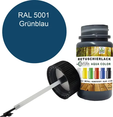 Produktbild von Reparaturlack Lackstift RAL Lack Pinselflasche 50ml. Farbe Holz Metall Möbel Auto Bad Retuschierlack - RAL 5001 Grünblau