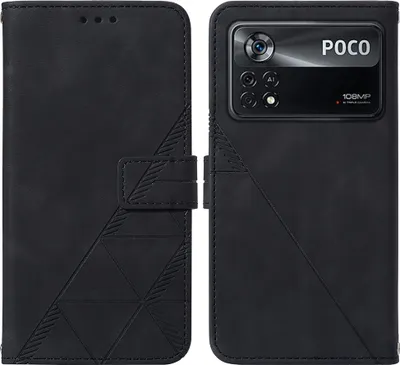 Obrázek produktu pro Flipové kožené pouzdro pro Xiaomi Poco X4 Pro 5G peněženkový design pouzdro s embosováním, držákem karet a stojánkem černé