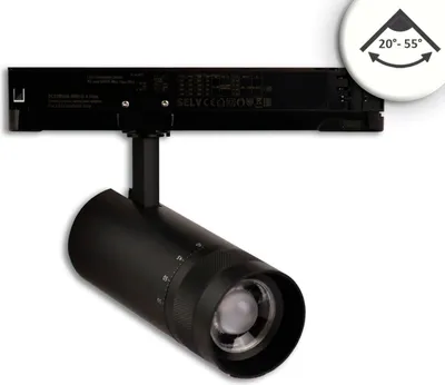 Produktbild von ISOLED 3-PH Schienen-Strahler fokussierbar, 24W, 20°-55°, schwarz matt, 4000K, dimmbar
