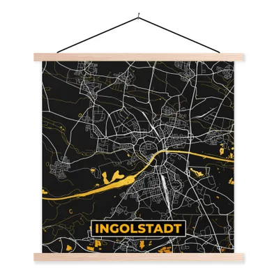 Produktbild von MuchoWow® Textilposter Ingolstadt - Karte - Deutschland - Gold - Stadtplan 120x120 cm mit holzfarbenen Rahmen - Textil-Poster